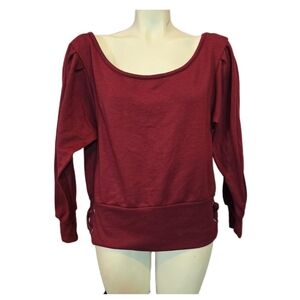 Absolutely Famous Scoop Neck Long Sleeve Top in Burgundy Red